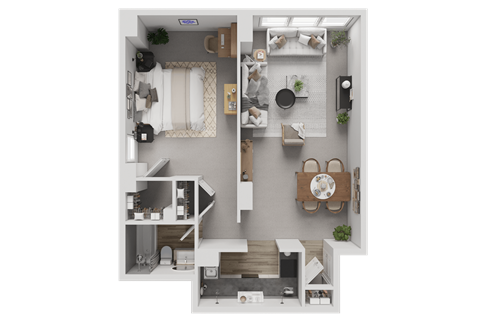 Floor plan for 1 bed, 1 bath, 690 sqft